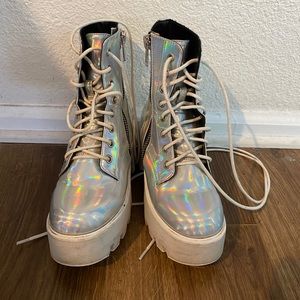 Holographic Lace Up Boots